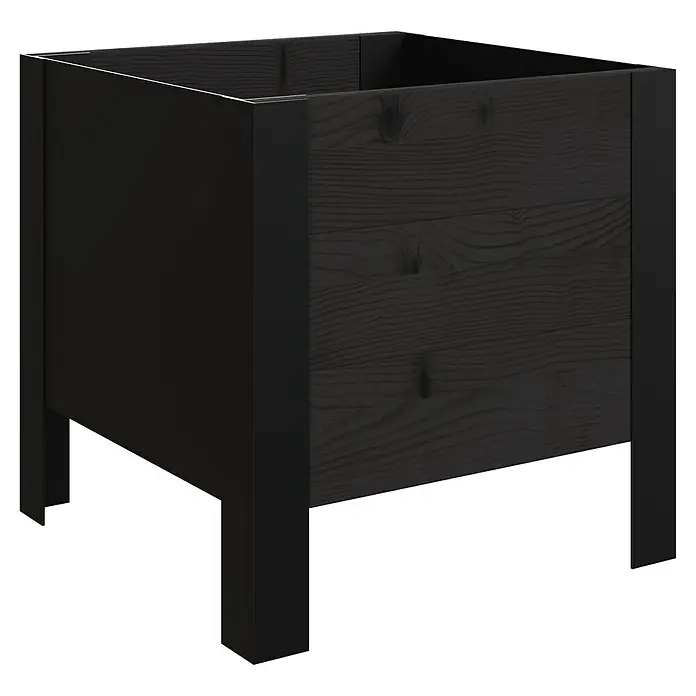 Upyard Pflanzkasten Modernbox niedrig - 36 x 36 x 32 cm, Holz, Schwarz - Schwarzer Pflanzkasten mit Holzmaserung und glatten schwarzen Eckpfosten.