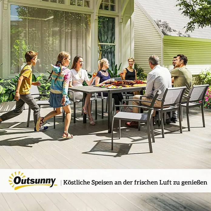 Outsunny Gartentisch Ausziehbar - L x B x H: 160 x 90 x 74 cm, Aluminium, Stahl, Kunststoff, Rechteck, Grau, Schwarz