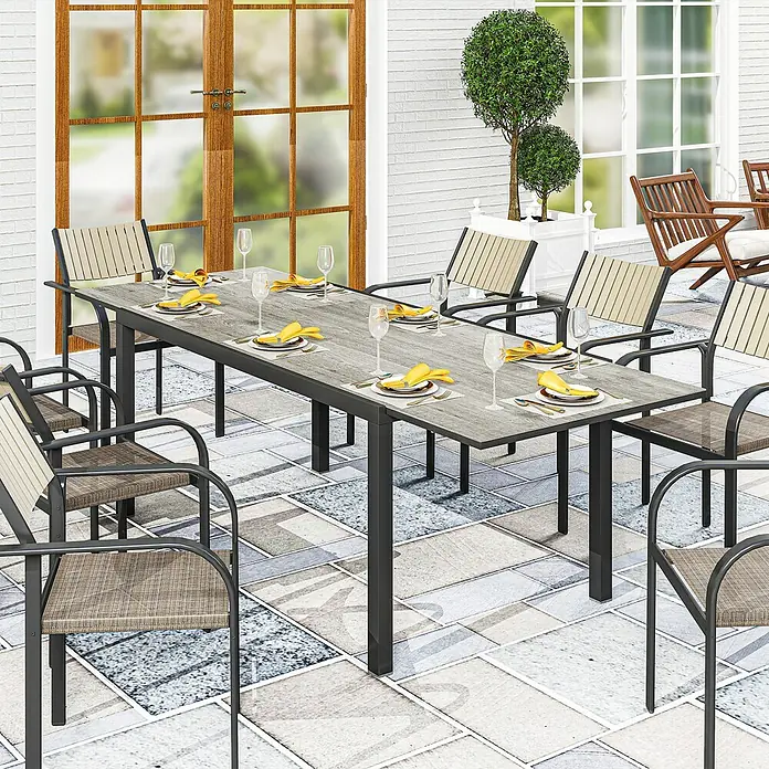 Outsunny Gartentisch Ausziehbar - L x B x H: 160 x 90 x 74 cm, Aluminium, Stahl, Kunststoff, Rechteck, Grau, Schwarz