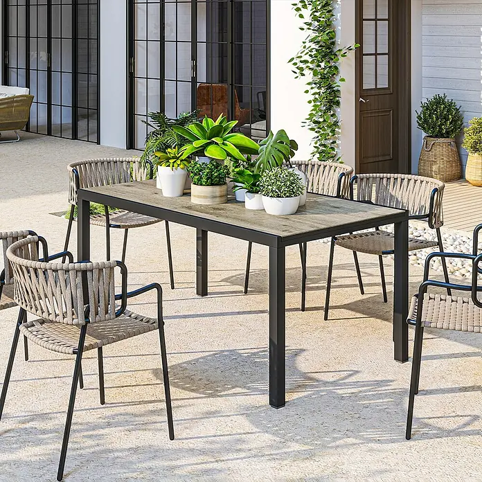 Outsunny Gartentisch Ausziehbar - L x B x H: 160 x 90 x 74 cm, Aluminium, Stahl, Kunststoff, Rechteck, Grau, Schwarz