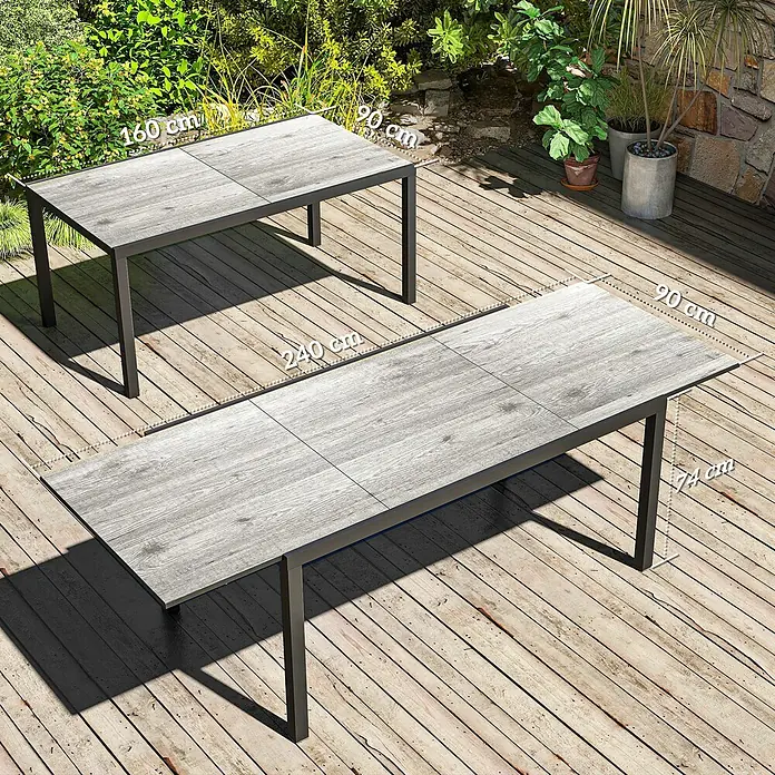 Outsunny Gartentisch Ausziehbar - L x B x H: 160 x 90 x 74 cm, Aluminium, Stahl, Kunststoff, Rechteck, Grau, Schwarz