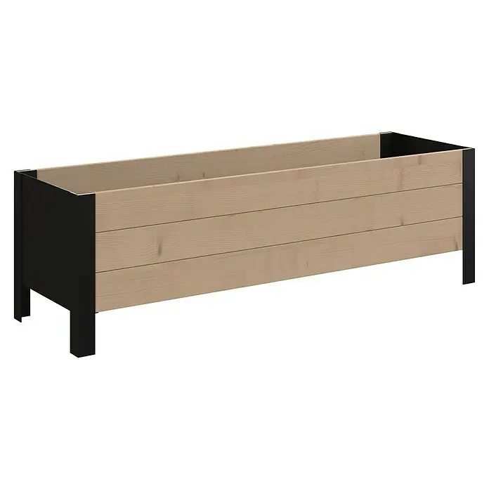 Upyard Pflanzkasten Modernbox niedrig - 118 x 36 x 32 cm, Holz, Braun/Schwarz - Hochbeet mit naturfarbenen Holzseiten und schwarzem Metallrahmen.