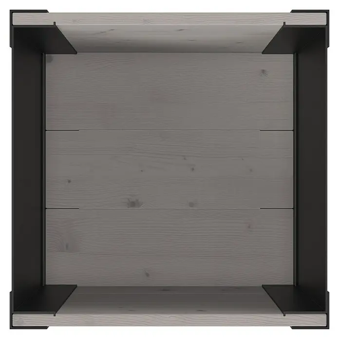 Upyard Pflanzkasten Modernbox niedrig - 36 x 36 x 32 cm, Holz, Grau/Schwarz - Leerer quadratischer Behälter aus grauem Holz mit schwarzem Metallrahmen, Draufsicht.