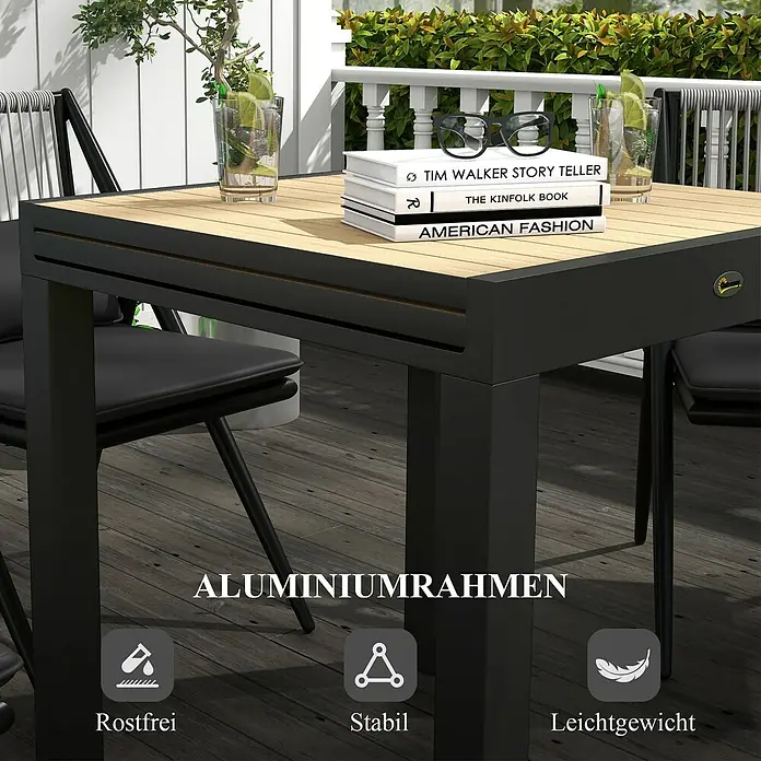 Outsunny Gartentisch Ausziehbar, Holzoptik - L x B x H: 81 x 80 x 75 cm, Aluminium, Rechteck, Gelb, Schwarz