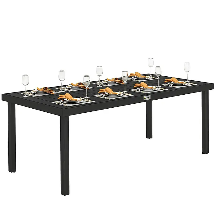 Outsunny Gartentisch in Holzoptik, Schwarz - L x B x H: 190 x 90 x 74 cm, Aluminium, Kunststoff, Rechteck, Schwarz