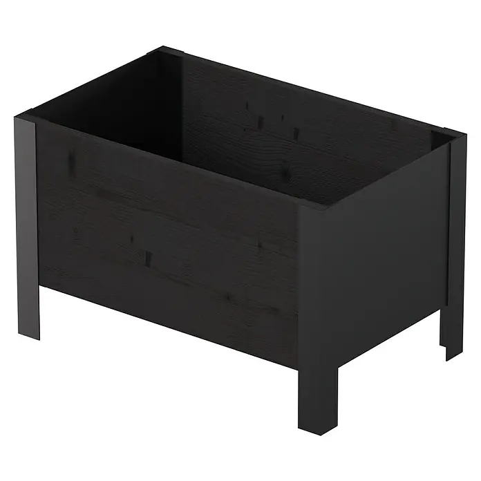 Upyard Pflanzkasten Modernbox niedrig - 58 x 36 x 32 cm, Holz, Schwarz - Dunkelgrau/schwarze offene Schrankbasis mit Holzstruktur und schlankem Rahmen, ideal zur Aufbewahrung.