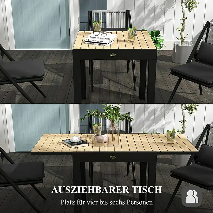 Outsunny Gartentisch Ausziehbar, Holzoptik - L x B x H: 81 x 80 x 75 cm, Aluminium, Rechteck, Gelb, Schwarz