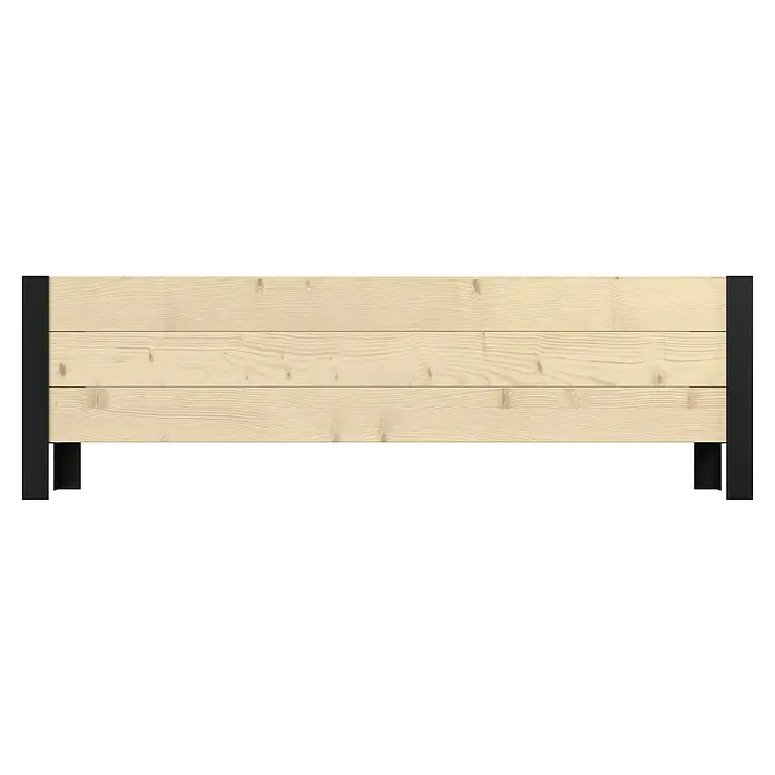 Upyard Pflanzkasten Modernbox niedrig - 118 x 36 x 32 cm, Holz, Natur/Schwarz - Leichter Bettrahmen aus Holz mit drei Brettern und schwarzen Metallständern und Beinen.