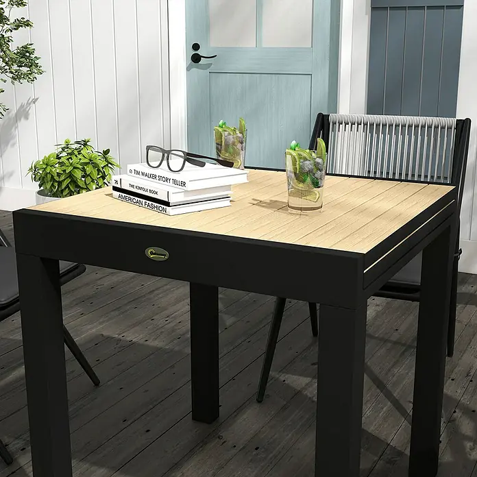 Outsunny Gartentisch Ausziehbar, Holzoptik - L x B x H: 81 x 80 x 75 cm, Aluminium, Rechteck, Gelb, Schwarz