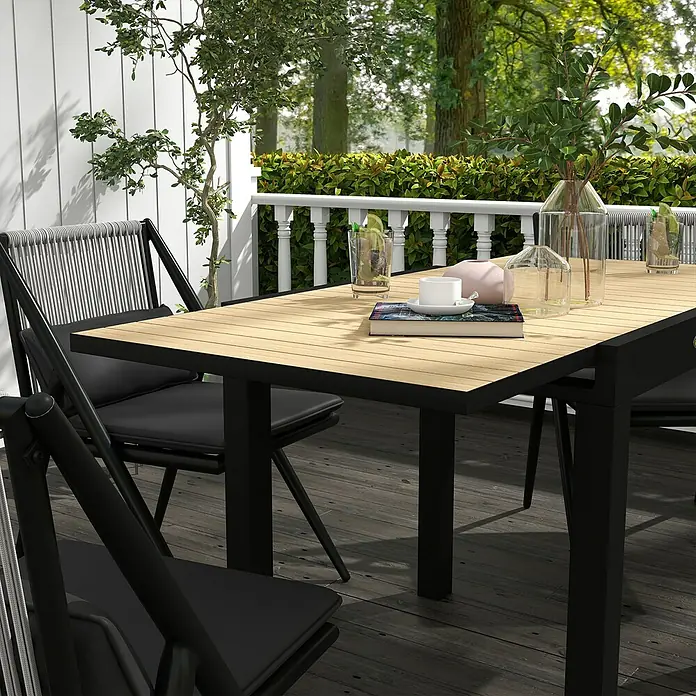 Outsunny Gartentisch Ausziehbar, Holzoptik - L x B x H: 81 x 80 x 75 cm, Aluminium, Rechteck, Gelb, Schwarz