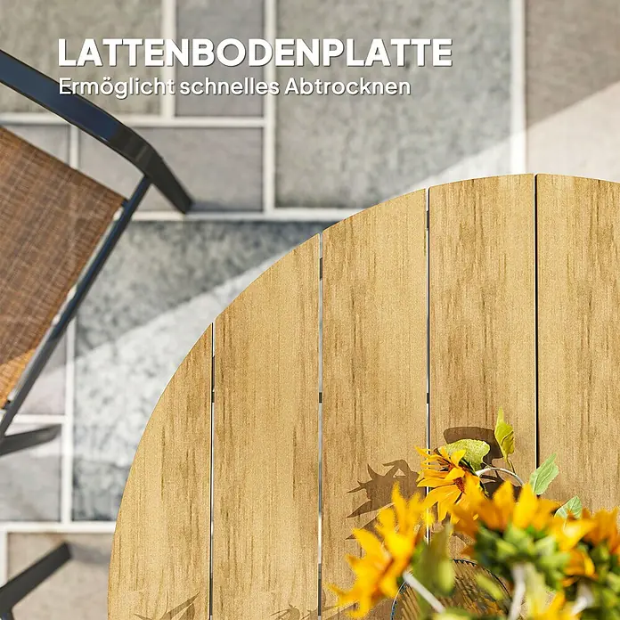 Outsunny Gartentisch mit Verstellbaren Fußpolster - L x B x H: 118 x 118 x 74 cm, Ø x H: 118 x 74 cm, Aluminium, Kunststoff, Rund, Teak, Weiß