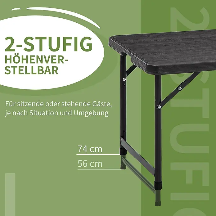 Outsunny Gartentisch mit verstellbarer Höhe - L x B x H: 118 x 60 x 74 cm, Stahl, HDPE, Rechteckig, Dunkelgrau
