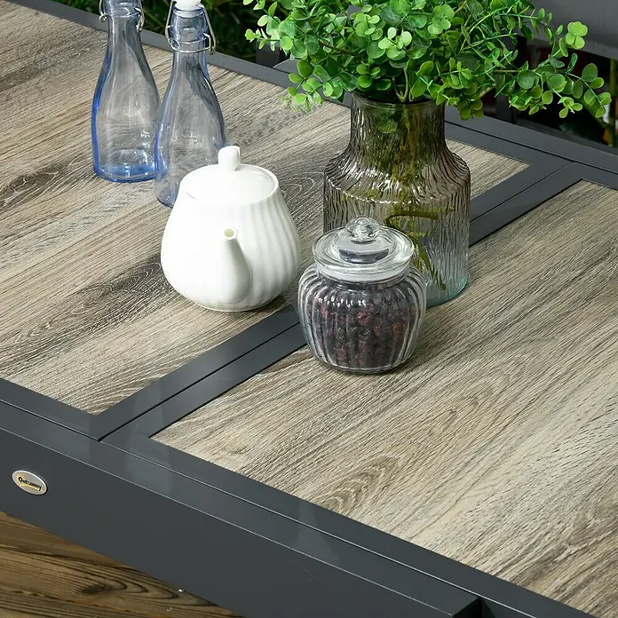 Outsunny Gartentisch Ausziehbar, Beige-Grau - L x B x H: 80 x 80 x 75 cm, Aluminium, Kunststoff, Rechteck, Beige+Grau