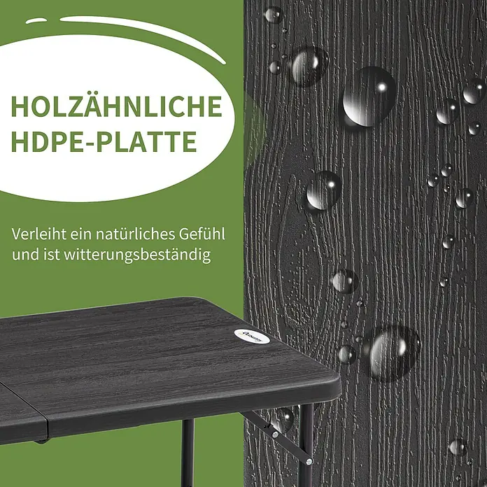 Outsunny Gartentisch mit verstellbarer Höhe - L x B x H: 118 x 60 x 74 cm, Stahl, HDPE, Rechteckig, Dunkelgrau