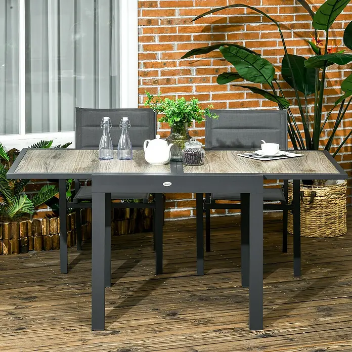 Outsunny Gartentisch Ausziehbar, Beige-Grau - L x B x H: 80 x 80 x 75 cm, Aluminium, Kunststoff, Rechteck, Beige+Grau