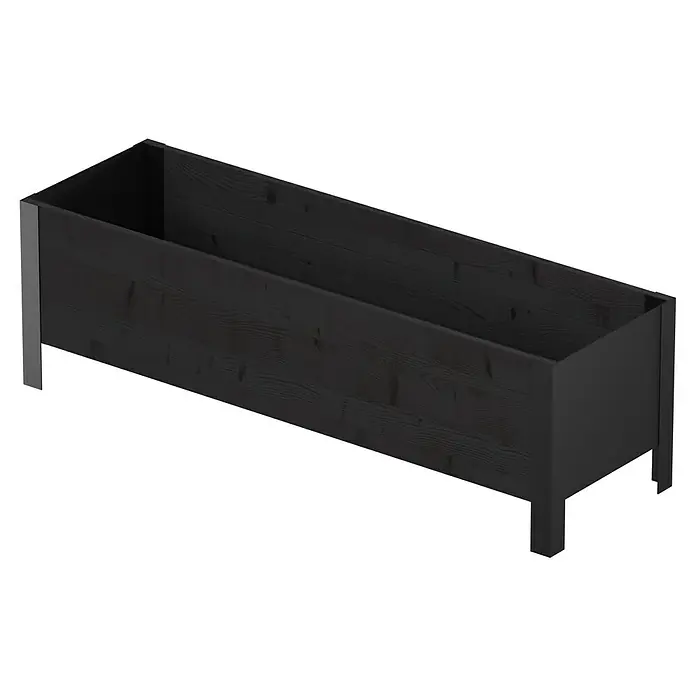Upyard Pflanzkasten Modernbox niedrig - 118 x 36 x 32 cm, Holz, Schwarz - Langer dunkelgrauer Pflanzkasten mit Holzmaserung, silbernem Akzent und Beinen.