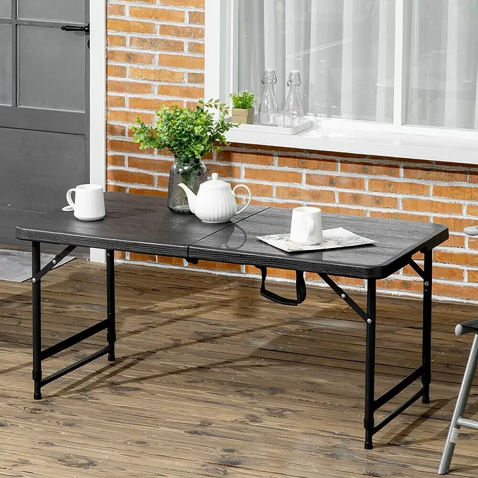 Outsunny Gartentisch mit verstellbarer Höhe - L x B x H: 118 x 60 x 74 cm, Stahl, HDPE, Rechteckig, Dunkelgrau