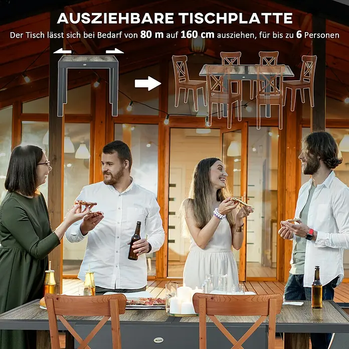 Outsunny Gartentisch Ausziehbar, Beige-Grau - L x B x H: 80 x 80 x 75 cm, Aluminium, Kunststoff, Rechteck, Beige+Grau