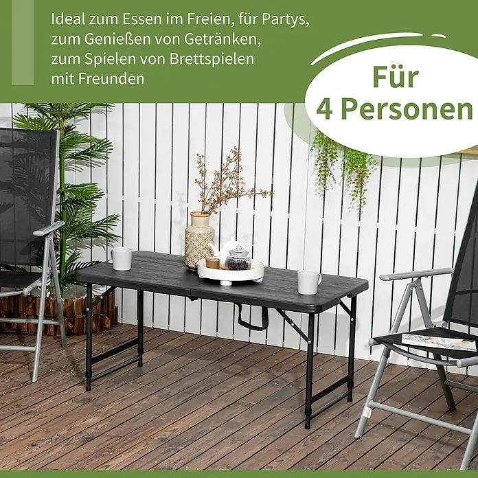 Outsunny Gartentisch mit verstellbarer Höhe - L x B x H: 118 x 60 x 74 cm, Stahl, HDPE, Rechteckig, Dunkelgrau