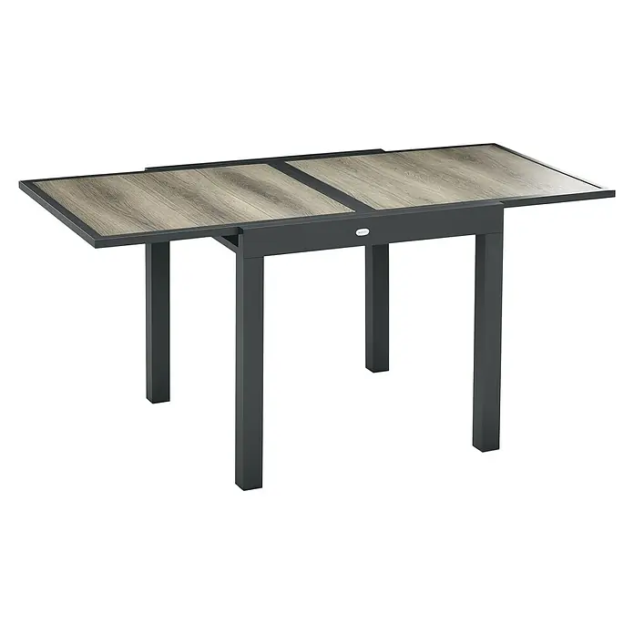 Outsunny Gartentisch Ausziehbar, Beige-Grau - L x B x H: 80 x 80 x 75 cm, Aluminium, Kunststoff, Rechteck, Beige+Grau