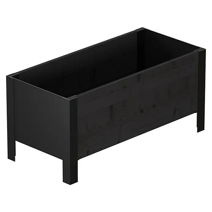 Upyard Pflanzkasten Modernbox niedrig - 78 x 36 x 32 cm, Holz, Schwarz - Rechteckiger Pflanzkasten aus schwarzem Holz mit sichtbarer Maserung.