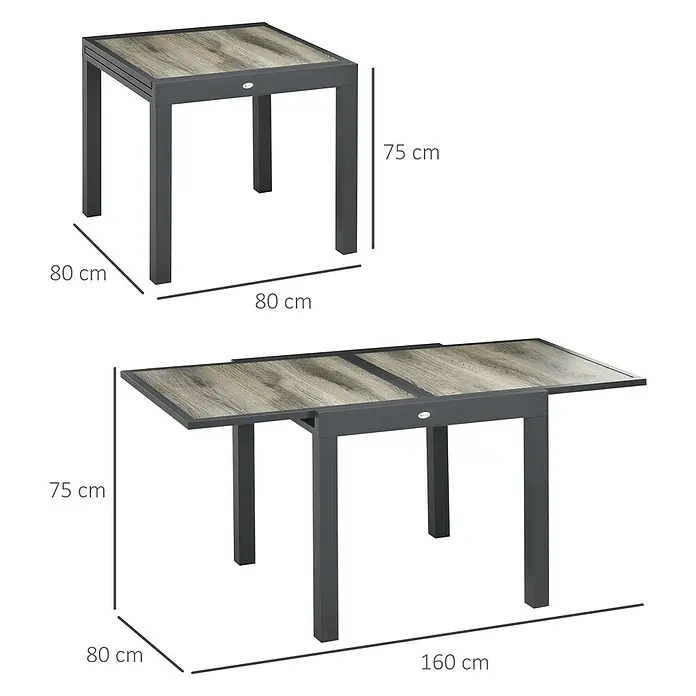 Outsunny Gartentisch Ausziehbar, Beige-Grau - L x B x H: 80 x 80 x 75 cm, Aluminium, Kunststoff, Rechteck, Beige+Grau
