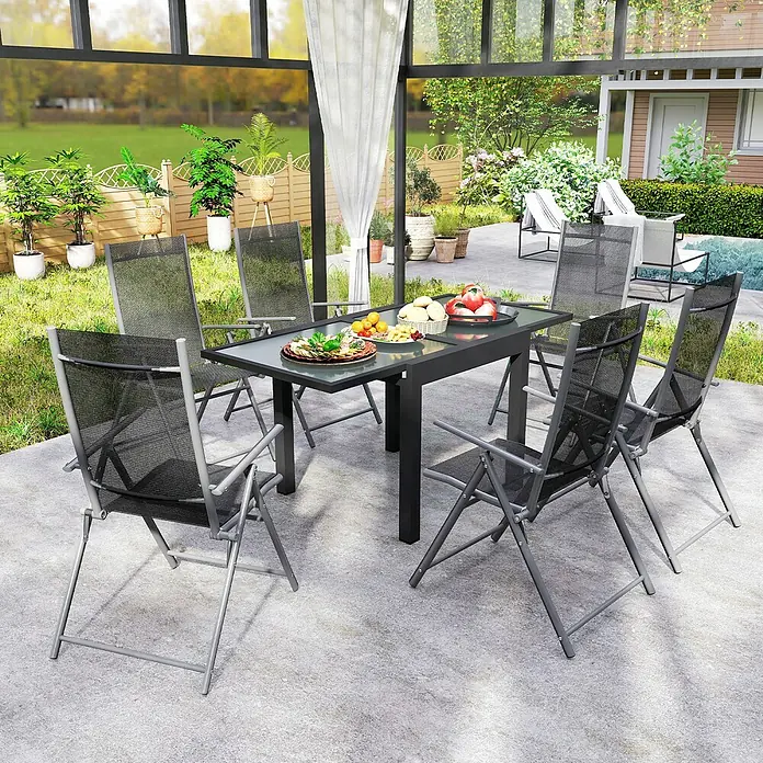 Outsunny Gartentisch Ausziehbar für 8 Personen - L x B x H: 80 x 80 x 75 cm, Metall, Aluminium, gehärtetes Glas, Rechteck, Schwarz