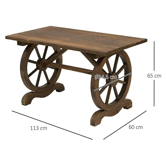 Outsunny Gartentisch im Bauernwagen-Design - L x B x H: 110 x 60 x 65 cm, Tannenholz, Rechteckig, Braun