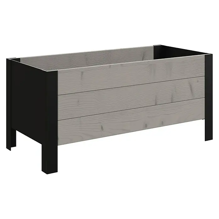 Upyard Pflanzkasten Modernbox niedrig - 78 x 36 x 32 cm, Holz, Grau/Schwarz - Rechteckiger Hochbeet-Pflanzkasten mit hellgrauen Holzbrettern und schwarzem Metallrahmen und Beinen.