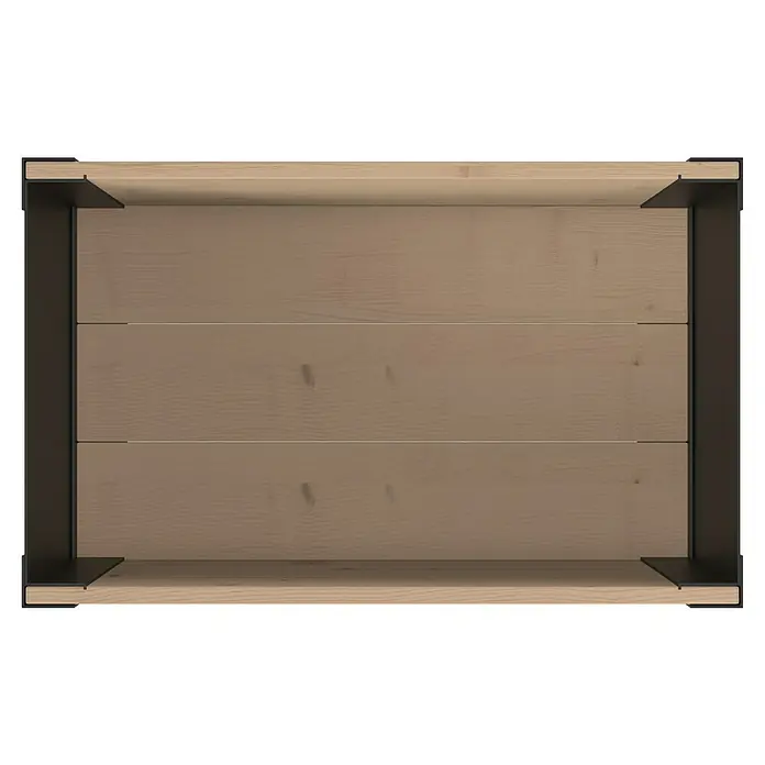 Upyard Pflanzkasten Modernbox niedrig - 58 x 36 x 32 cm, Holz, Braun/Schwarz - Offene Holzkiste aus hellem Holz mit dunklem Metallrahmen, von oben gesehen.