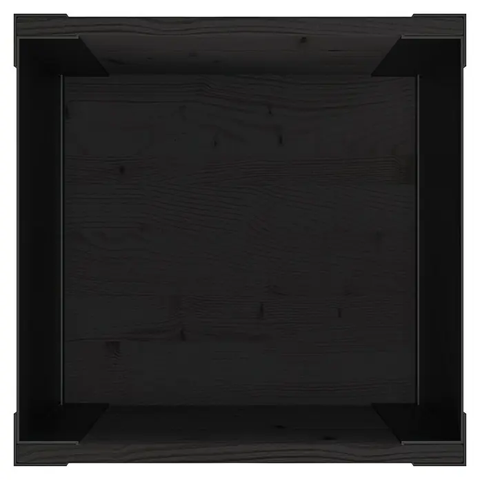 Upyard Pflanzkasten Modernbox niedrig - 36 x 36 x 32 cm, Holz, Schwarz - Leere dunkle Holzkiste mit schwarzem Metallrahmen, von oben gesehen.