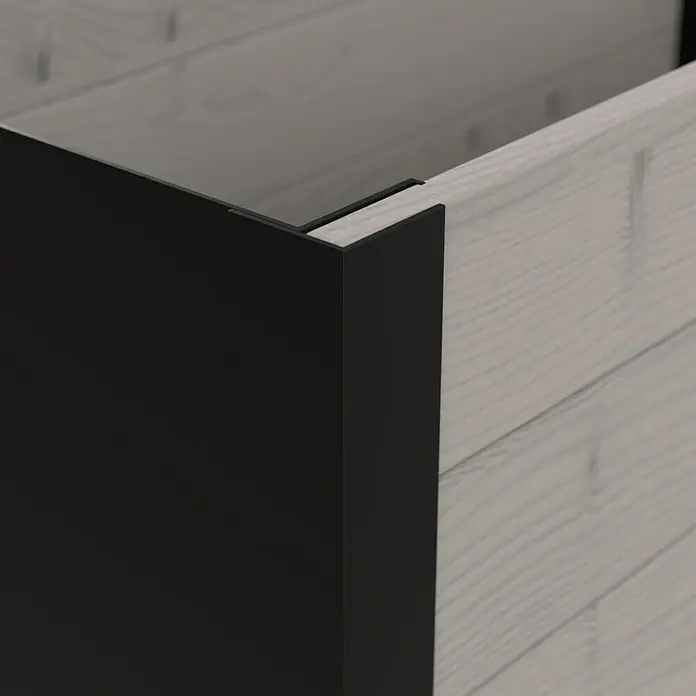 Upyard Pflanzkasten Modernbox niedrig - 78 x 36 x 32 cm, Holz, Grau/Schwarz - Hochbeet-Ecke aus hellem Holz mit schwarzen Eckverbindern.