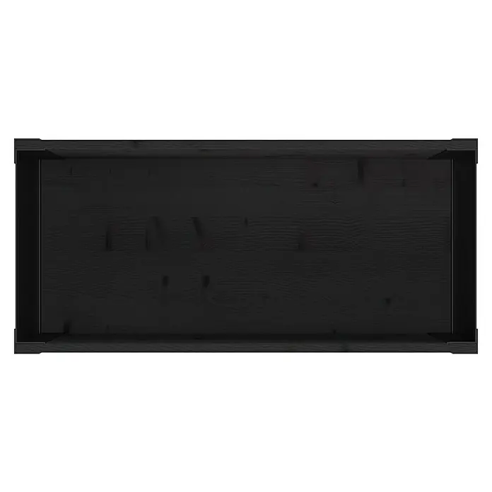 Upyard Pflanzkasten Modernbox niedrig - 78 x 36 x 32 cm, Holz, Schwarz - Dunkelschwarze Holzaufbewahrungsbox mit sichtbarer Maserung, von oben gesehen.