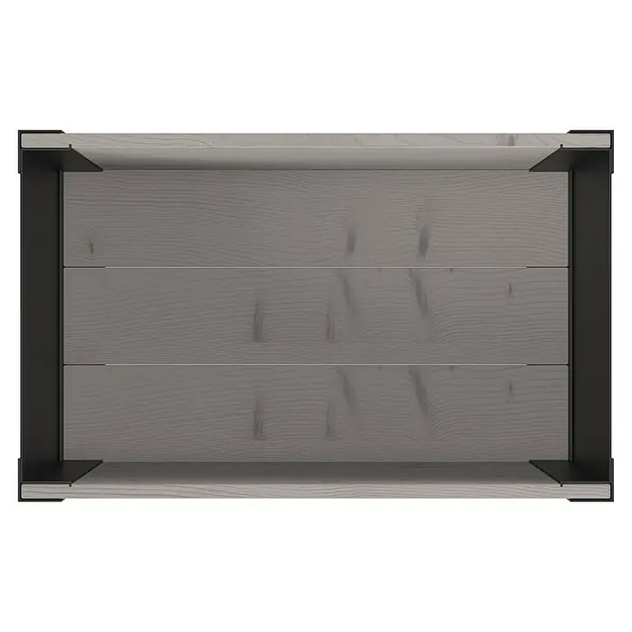 Upyard Pflanzkasten Modernbox niedrig - 58 x 36 x 32 cm, Holz, Grau/Schwarz - Draufsicht einer grauen Holzkiste mit Latten und schwarzen Metalleckbeschlägen.