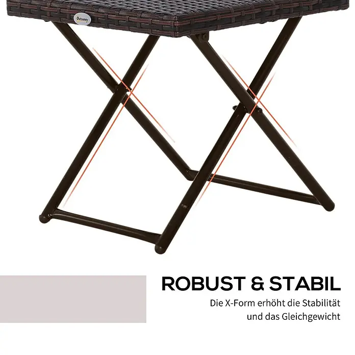 Outsunny Garten-Beistelltisch mit Stahlrahmen - Stahl, PE-Ratten, Klappbar, Quadratisch, Braun
