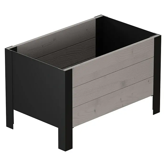 Upyard Macetero para plantas Modernbox Niedrig - 58 x 36 x 32 cm, Madera, Gris - Jardinera rectangular con tablas de madera clara y marco gris oscuro.
