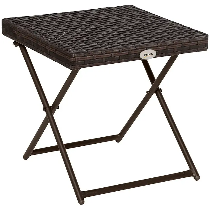 Outsunny Garten-Beistelltisch mit Stahlrahmen - Stahl, PE-Ratten, Klappbar, Quadratisch, Braun