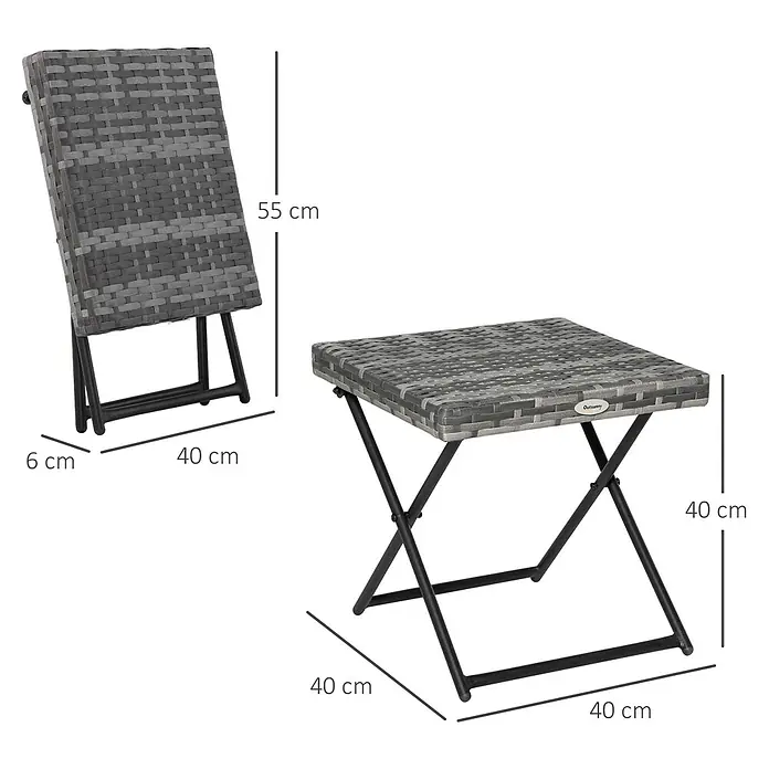 Outsunny Garten-Beistelltisch mit Stahlrahmen - Stahl, PE-Ratten, Klappbar, Quadratisch, Grau