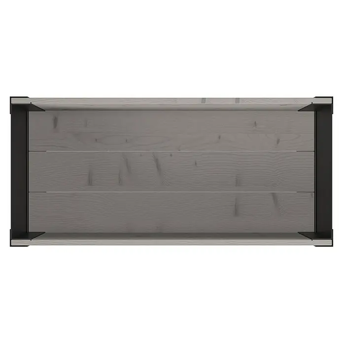 Upyard Pflanzkasten Modernbox niedrig - 78 x 36 x 32 cm, Holz, Grau/Schwarz - Leerer rechteckiger Pflanzkasten mit grauen Holzlatten und schwarzem Metallrahmen, von oben gesehen.