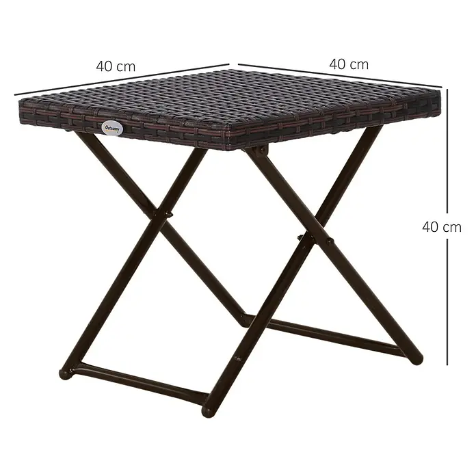 Outsunny Garten-Beistelltisch mit Stahlrahmen - Stahl, PE-Ratten, Klappbar, Quadratisch, Braun