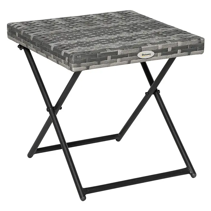 Outsunny Garten-Beistelltisch mit Stahlrahmen - Stahl, PE-Ratten, Klappbar, Quadratisch, Grau