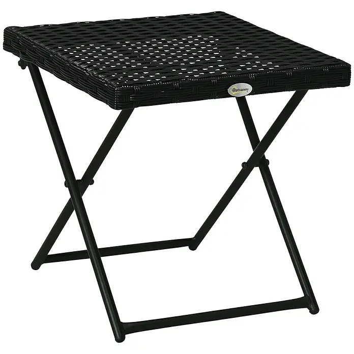 Outsunny Garten-Beistelltisch mit Stahlrahmen - L x B x H: 40 x 40 x 40 cm, Stahl, PE-Ratten, Klappbar, Quadratisch, Schwarz