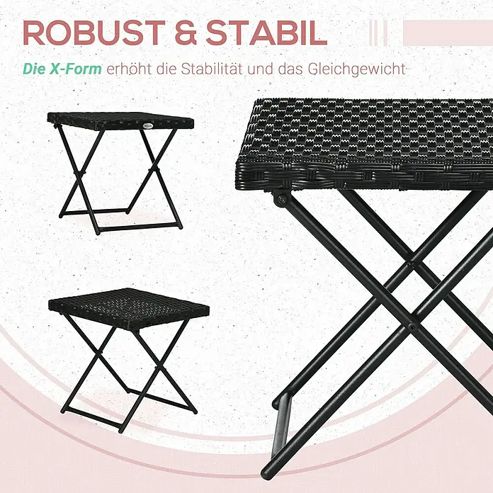 Outsunny Garten-Beistelltisch mit Stahlrahmen - L x B x H: 40 x 40 x 40 cm, Stahl, PE-Ratten, Klappbar, Quadratisch, Schwarz