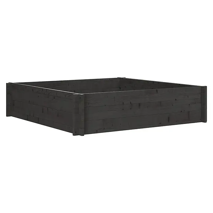 Upyard Hochbeet Multibox - L x B x H: 119 x 119 x 29,5 cm, Holz, Schwarz - Dunkelgraues Hochbeet aus Holz, leer und bereit zur Bepflanzung.