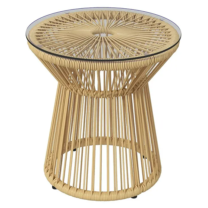 Outsunny Garten-Beistelltisch rund im Boho-Stil - Ø x H: 40 x 42 cm, Metall, PE-Rattan, Beige