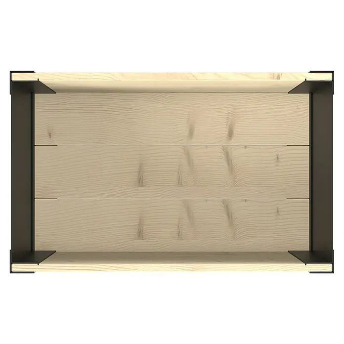 Upyard Pflanzkasten Modernbox niedrig - 58 x 36 x 32 cm, Holz, Natur/Schwarz - Leichte Holzkiste mit dunklen Metalleckstützen.