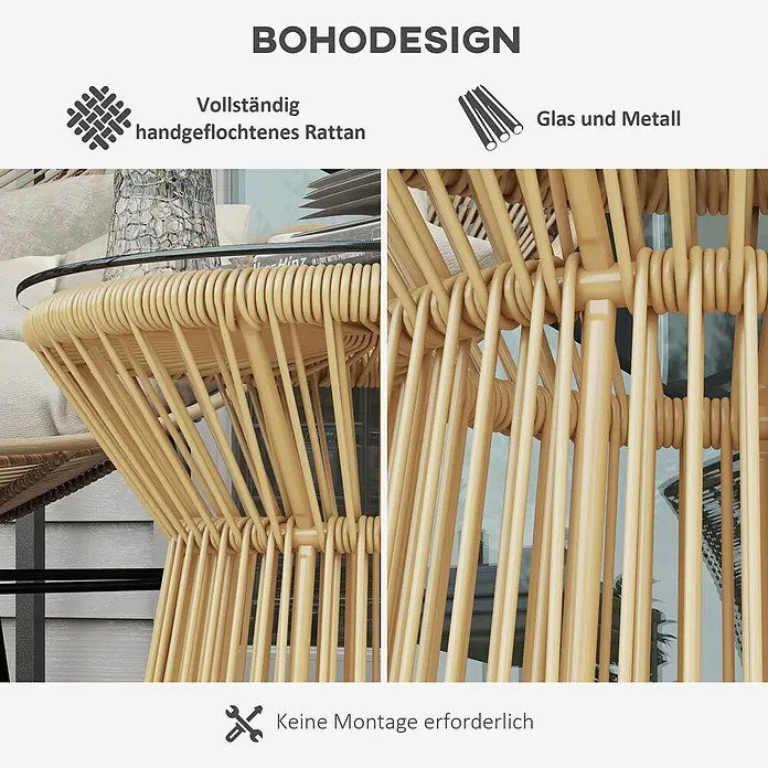 Outsunny Garten-Beistelltisch rund im Boho-Stil - Ø x H: 40 x 42 cm, Metall, PE-Rattan, Beige