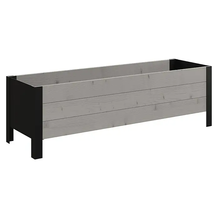 Upyard Pflanzkasten Modernbox niedrig - 118 x 36 x 32 cm, Holz, Grau/Schwarz - Rechteckiger Pflanzkasten aus grauen Holzbrettern mit schwarzem Metallrahmen auf Beinen.