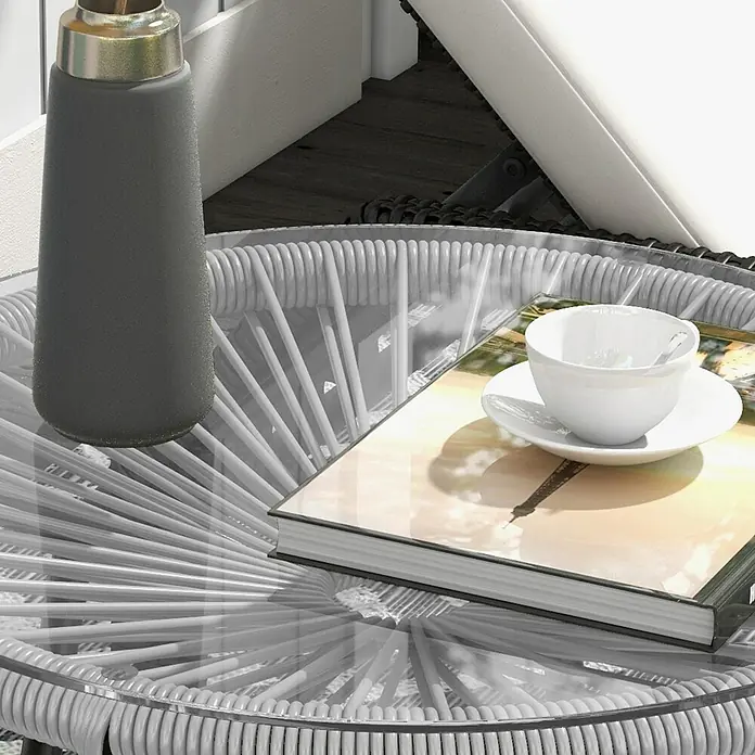 Outsunny Garten-Beistelltisch rund im Boho-Stil, Wetterbeständig - Metall, PE-Rattan, Grau