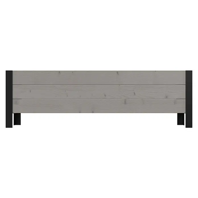 Upyard Pflanzkasten Modernbox niedrig - 118 x 36 x 32 cm, Holz, Grau/Schwarz - Graues Holzkopfteil mit drei Brettern und schwarzem Metallrahmen, gestützt von kurzen Füßen.